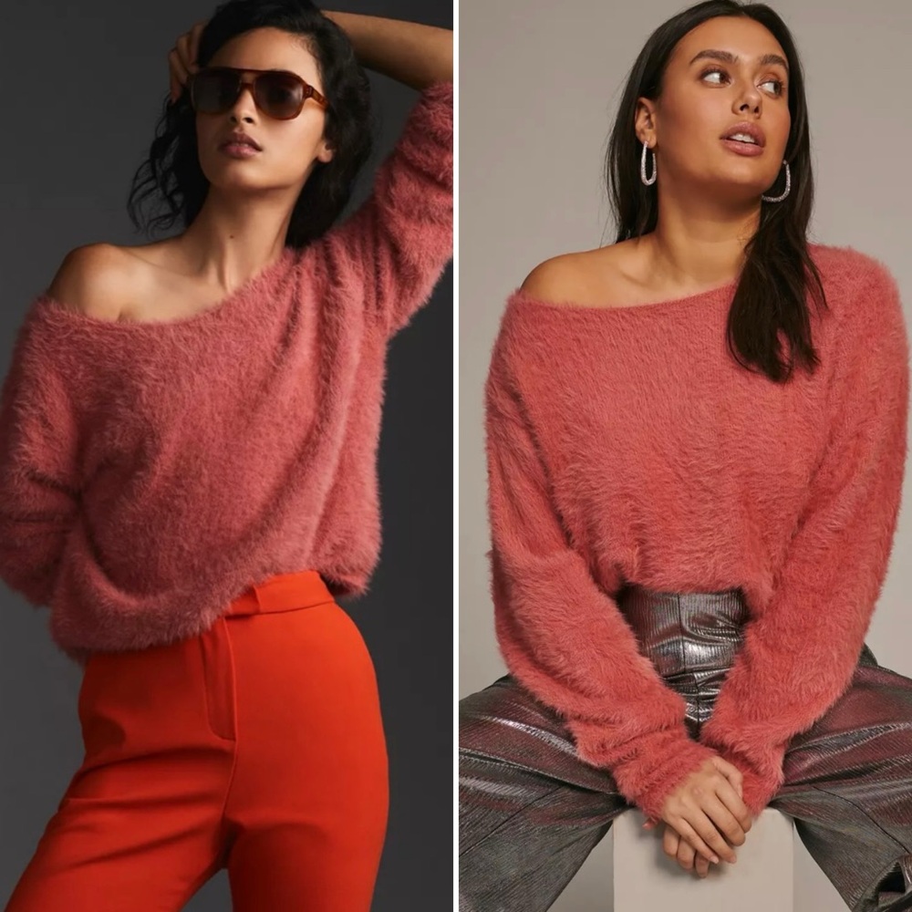 Pilcro Cropped Eyelash Sweater – Coral Pink – Size L